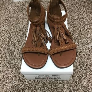 Minnetonka Brown Leather Fringe Sandals